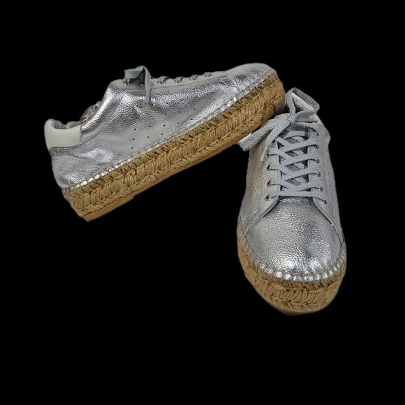 Steve Madden Silver Mars Platform Espadrill Laceup Full Leather Sneaker Shoe - Picture 2 of 12